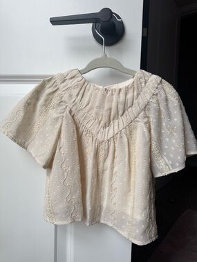 Zara Cream Embroidered Peasant Top